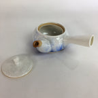 Japanese Porcelain Teapot Vtg White Blue Design Kyusu Flat net Sencha PP568