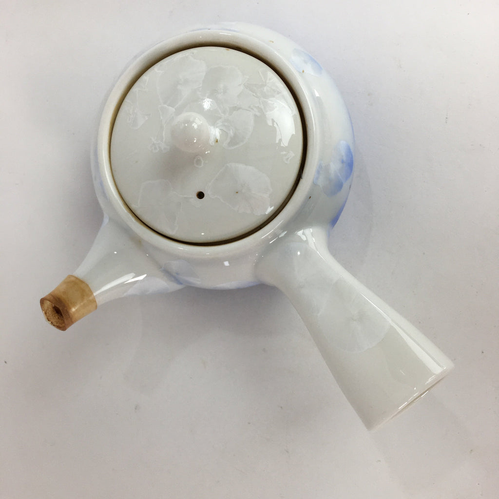 Japanese Porcelain Teapot Vtg White Blue Design Kyusu Flat net Sencha PP568