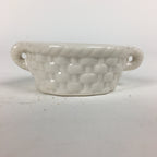 Japanese Porcelain Tiny Pot Bowl Basket Shape Two Handles White Container PP875