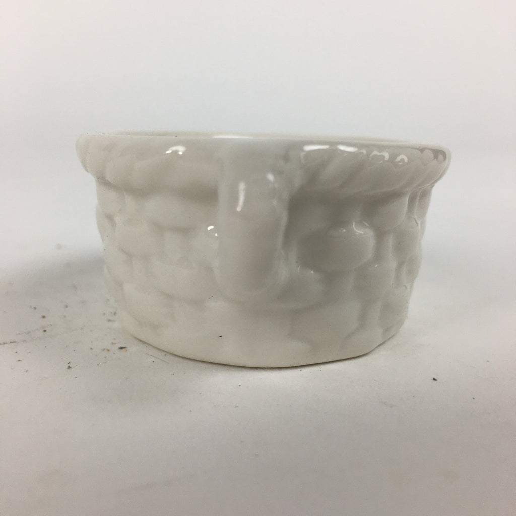 Japanese Porcelain Tiny Pot Bowl Basket Shape Two Handles White Container PP875