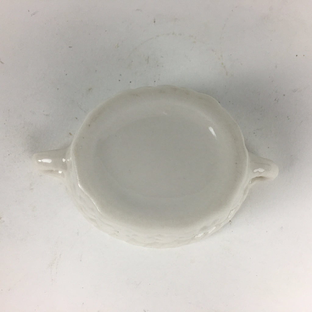 Japanese Porcelain Tiny Pot Bowl Basket Shape Two Handles White Container PP875