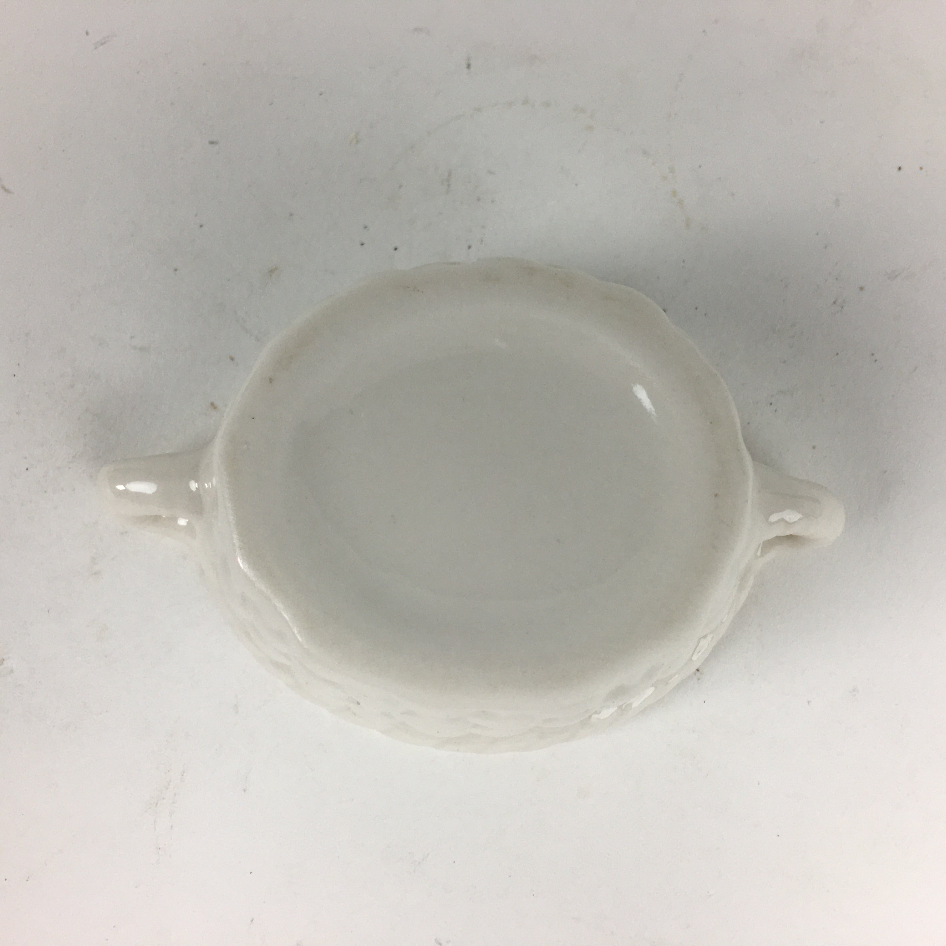 Japanese Porcelain Tiny Pot Bowl Basket Shape Two Handles White Container PP875
