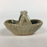 Japanese Porcelain Tiny Pot Vtg Basket Shape One Handles Brown Green PP881