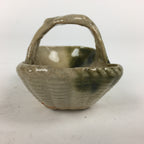 Japanese Porcelain Tiny Pot Vtg Basket Shape One Handles Brown Green PP881