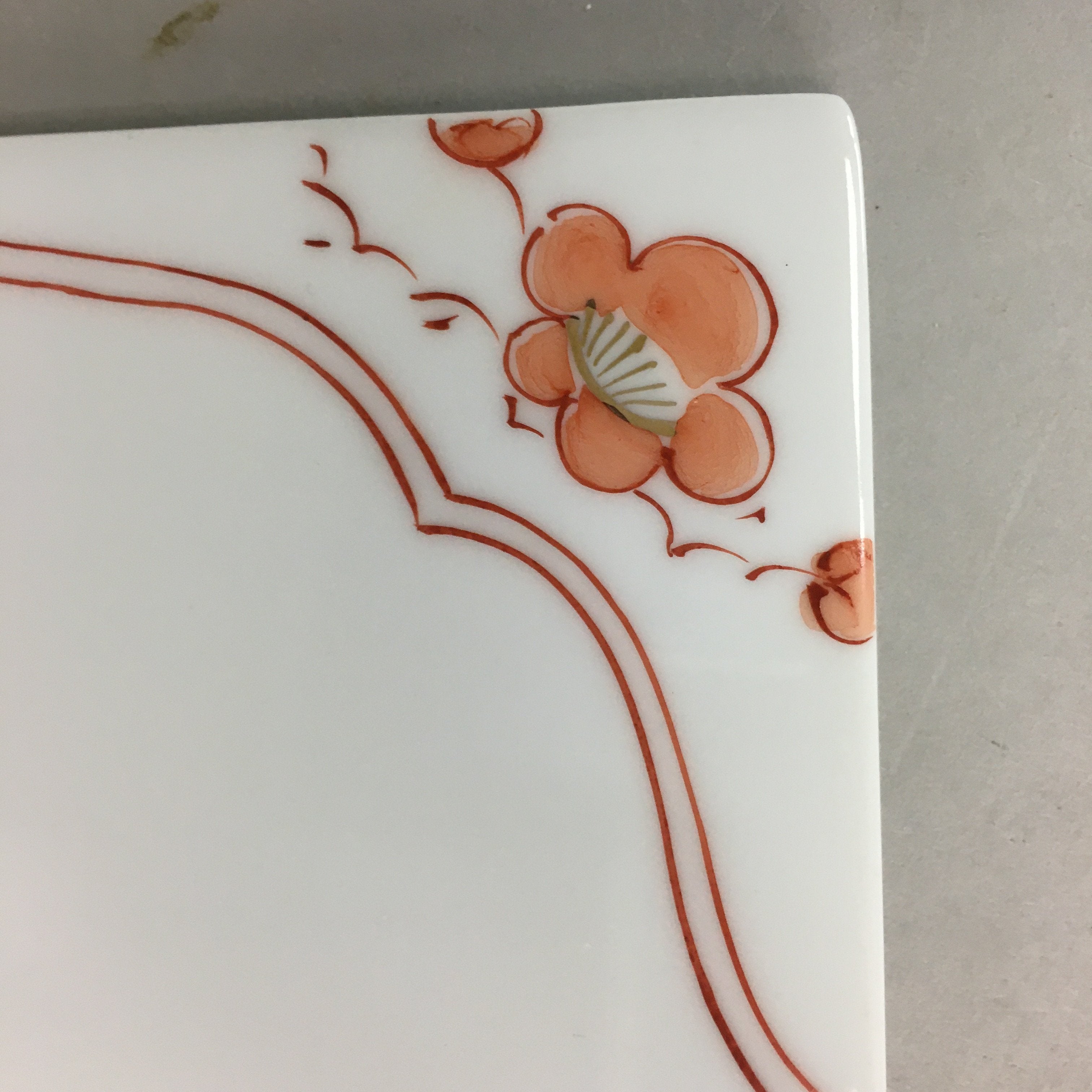 Japanese Porcelain Trivet Vtg Hot Pot Stand Plum Blossom Square White Red PP131
