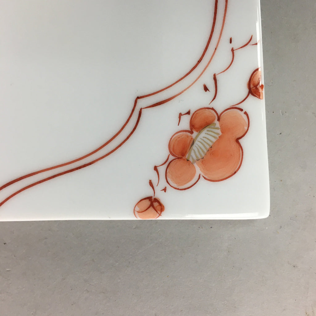 Japanese Porcelain Trivet Vtg Hot Pot Stand Plum Blossom Square White Red PP131