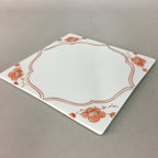 Japanese Porcelain Trivet Vtg Hot Pot Stand Plum Blossom Square White Red PP131