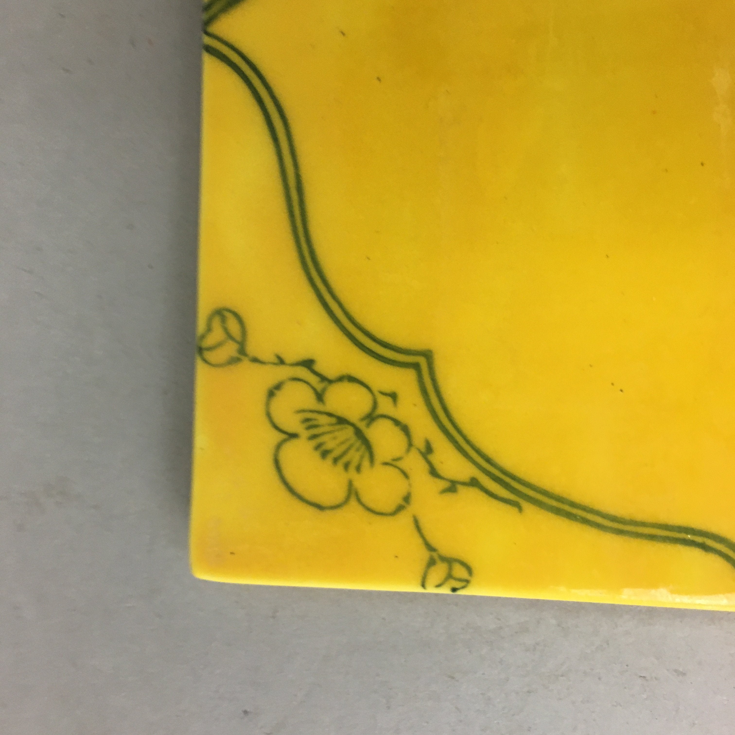 Japanese Porcelain Trivet Vtg Hot Pot Stand Plum Blossom Square yellow PP130