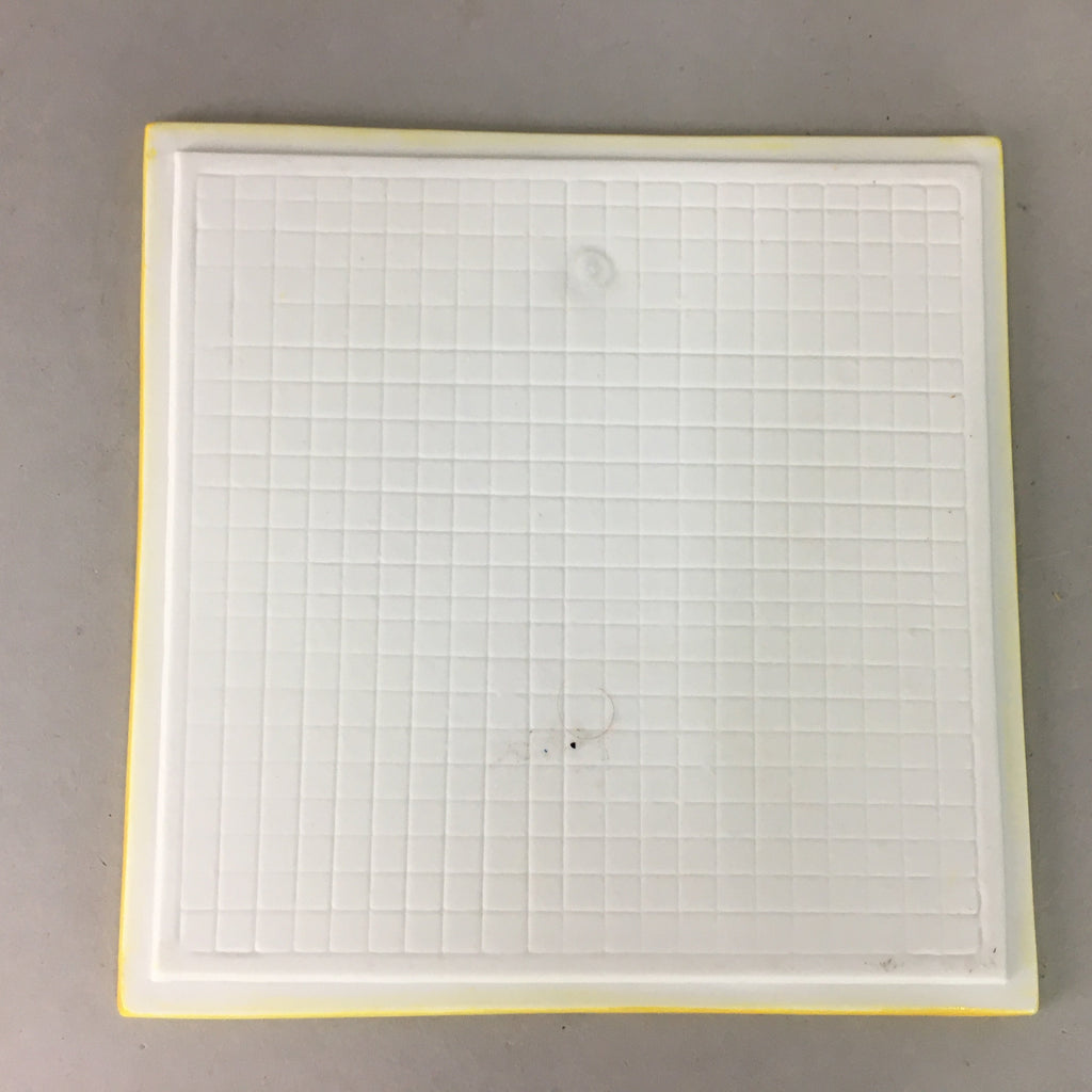 Japanese Porcelain Trivet Vtg Hot Pot Stand Plum Blossom Square yellow PP130