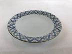Japanese Porcelain White Plate Vtg Blue Plaid Floral Pattern Tableware QT153