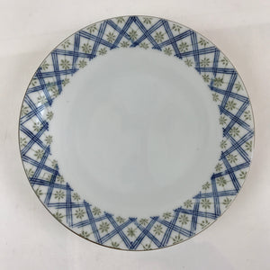 Japanese Porcelain White Plate Vtg Blue Plaid Floral Pattern Tableware QT153