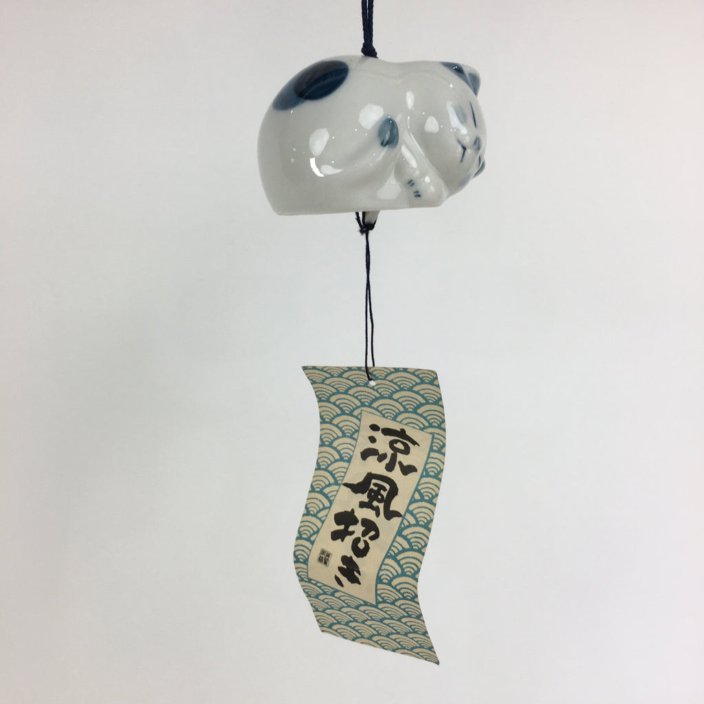 Japanese Porcelain Wind Chime Vtg Wind Bell Hanging decoration Cat Furin JK247