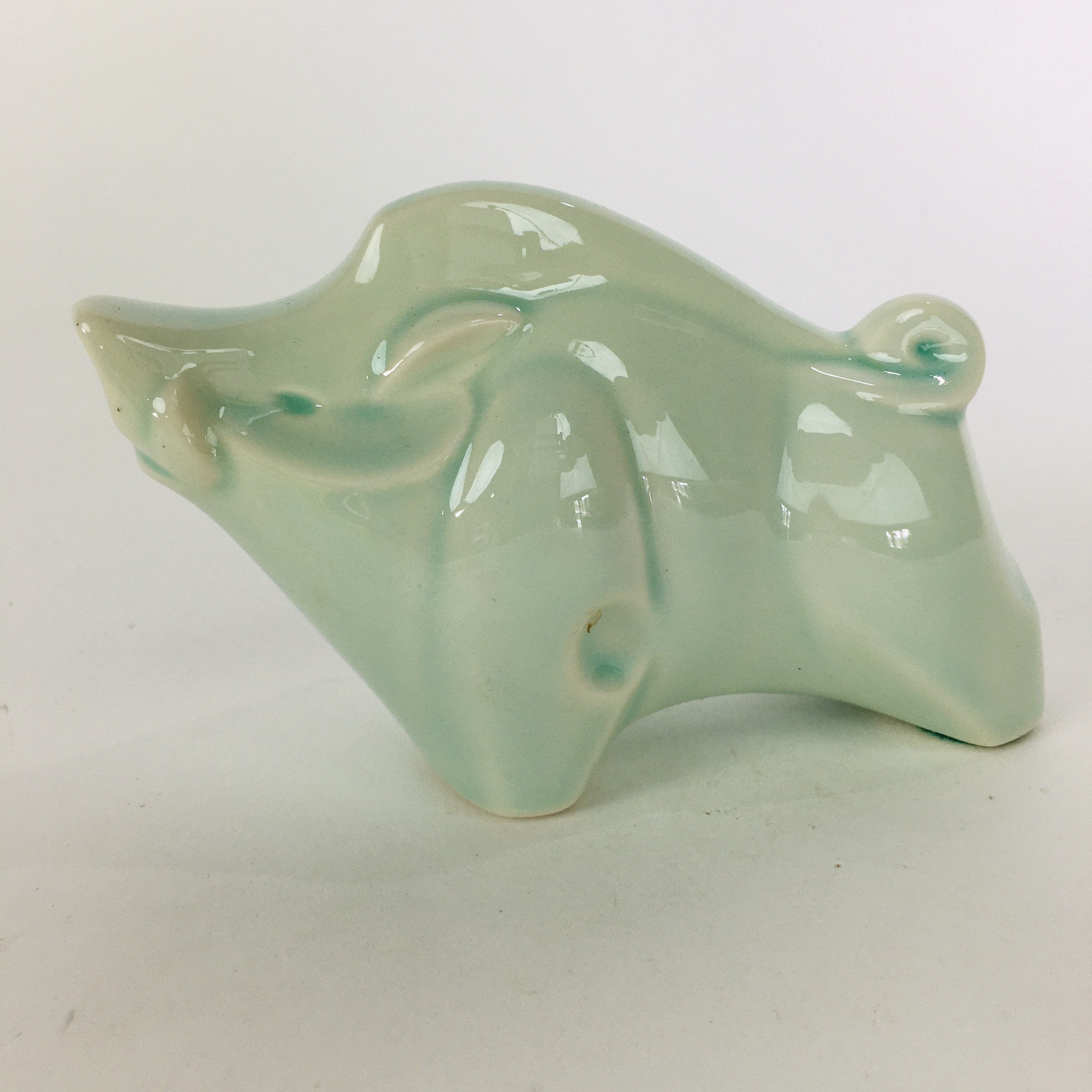 Japanese Porcelain Zodiac Boar Figurine Vtg Green Lucky Charm Inoshishi BD661