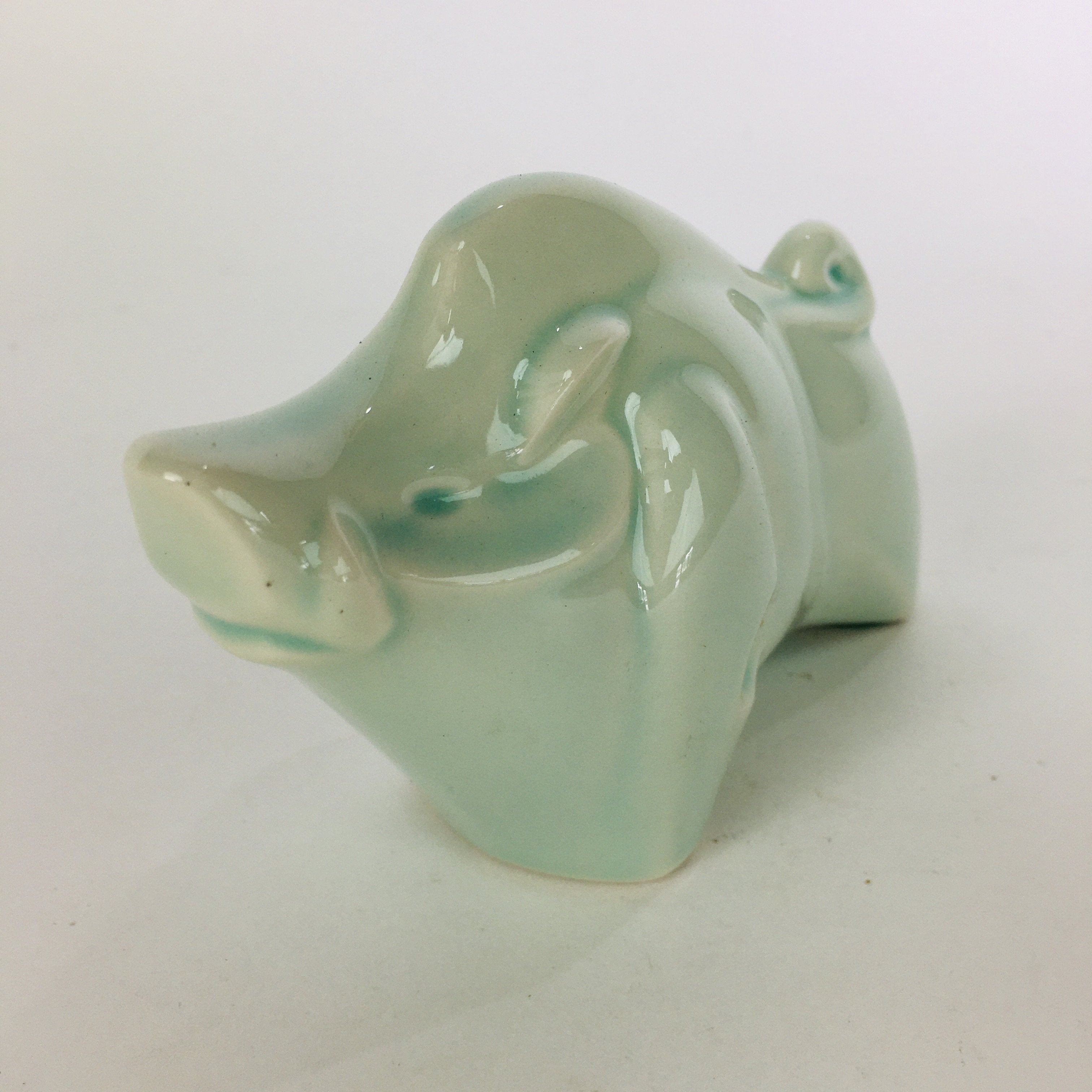 Japanese Porcelain Zodiac Boar Figurine Vtg Green Lucky Charm Inoshishi BD661