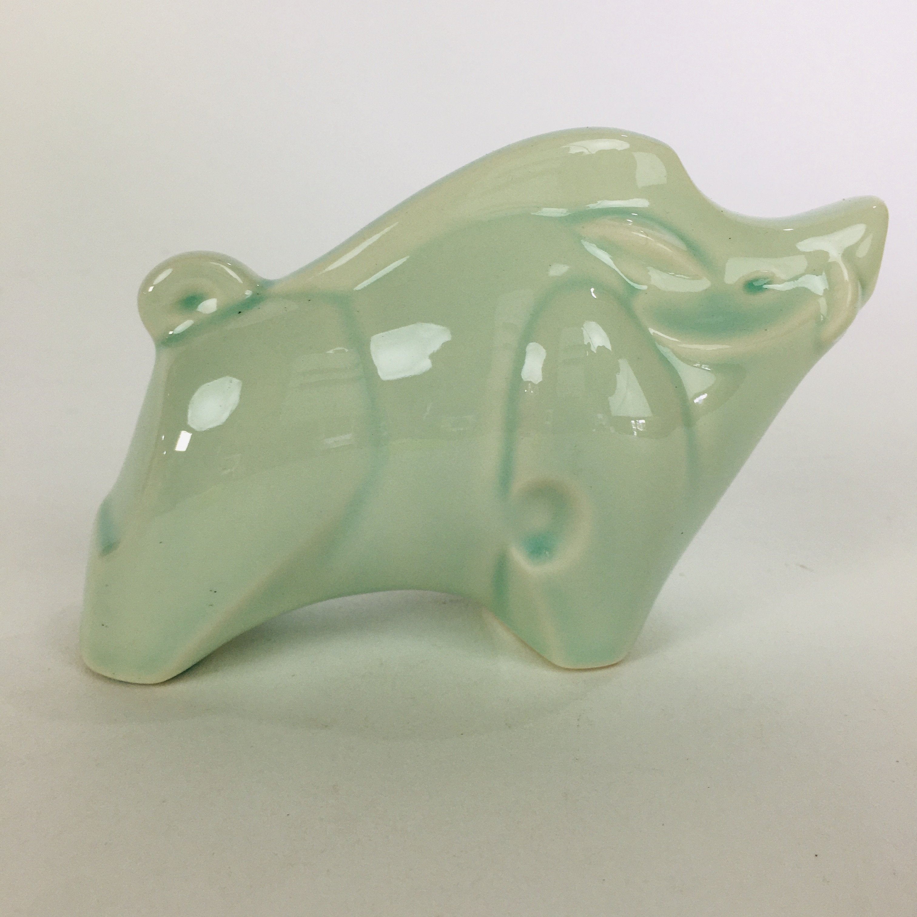 Japanese Porcelain Zodiac Boar Figurine Vtg Green Lucky Charm Inoshishi BD661