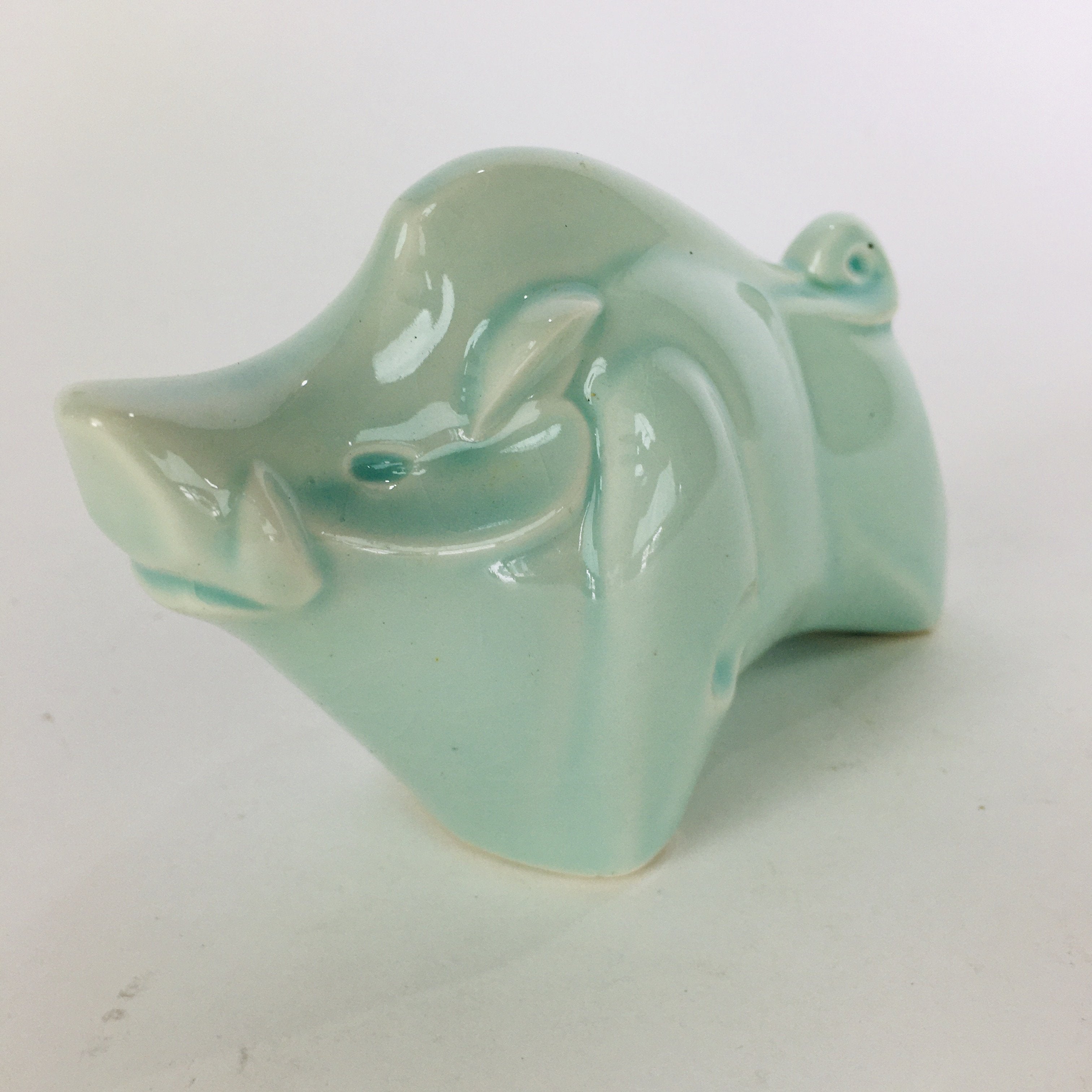 Japanese Porcelain Zodiac Boar Figurine Vtg Green Lucky Charm Inoshishi BD662