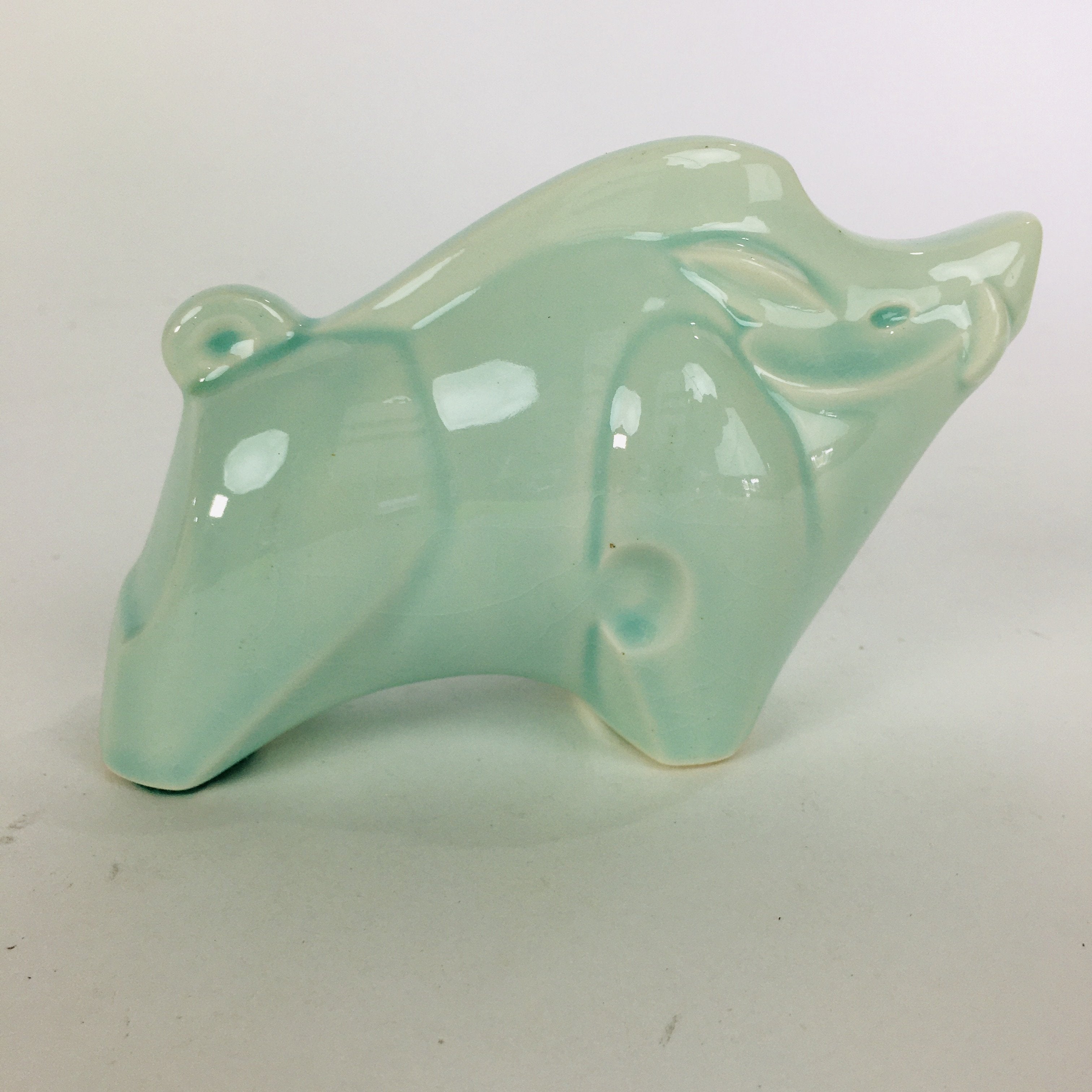 Japanese Porcelain Zodiac Boar Figurine Vtg Green Lucky Charm Inoshishi BD662