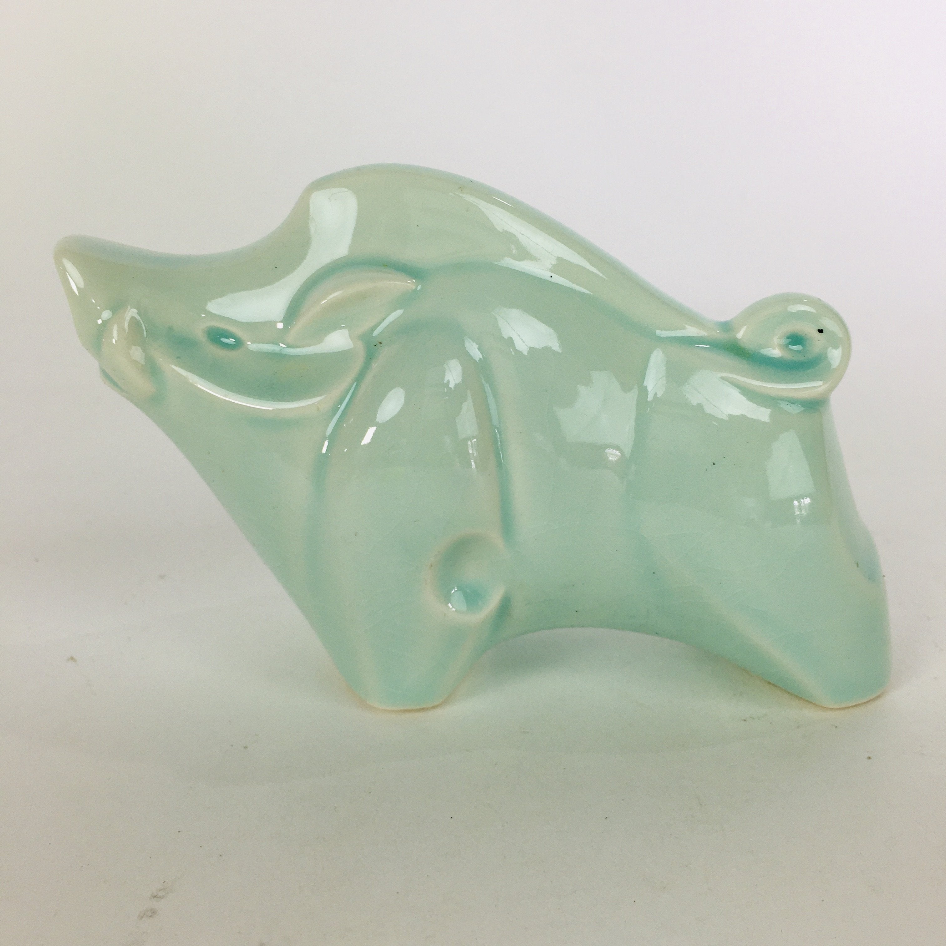 Japanese Porcelain Zodiac Boar Figurine Vtg Green Lucky Charm Inoshishi BD662