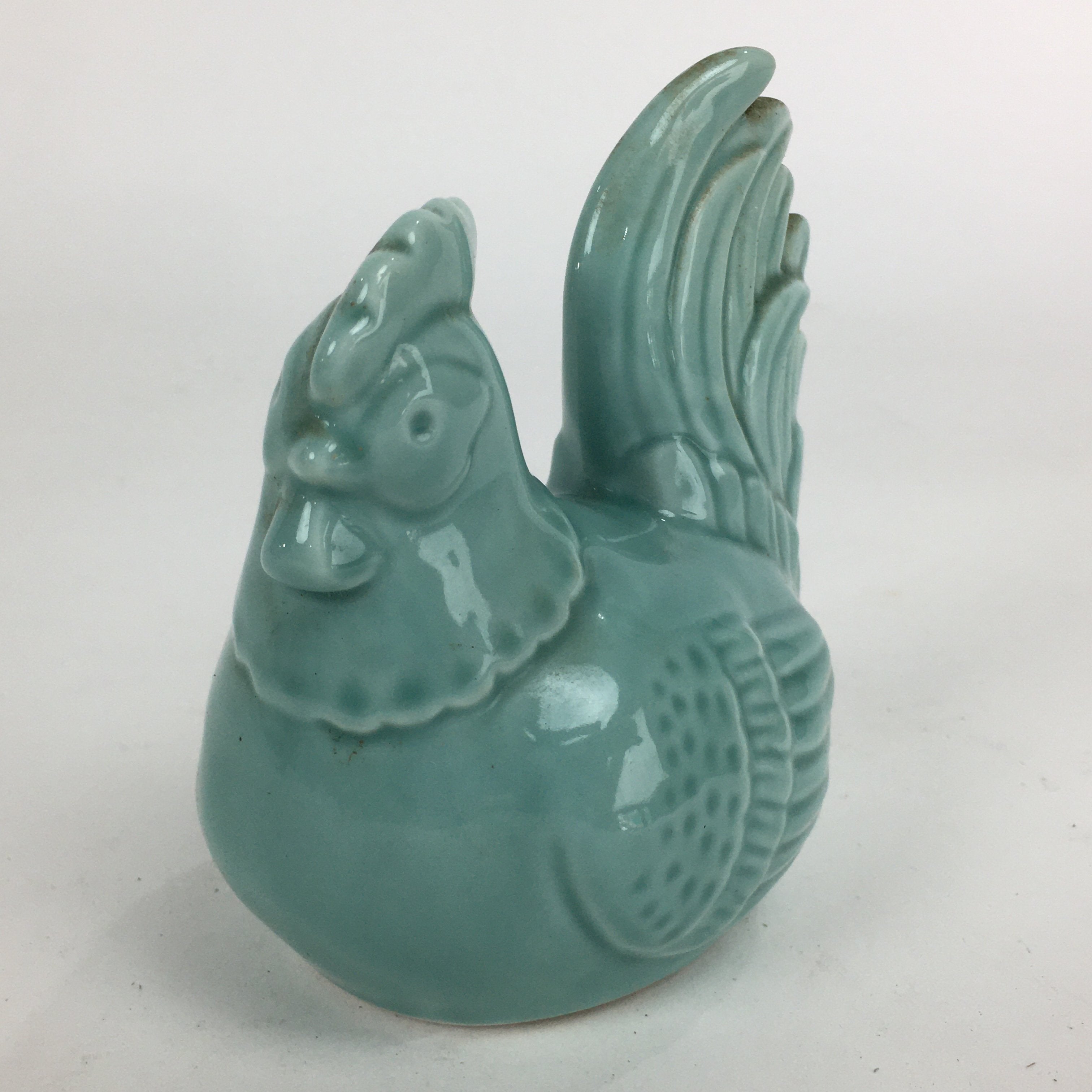 Japanese Porcelain Zodiac Chicken Statue Vtg Blue Lucky Charm Figurine BD703