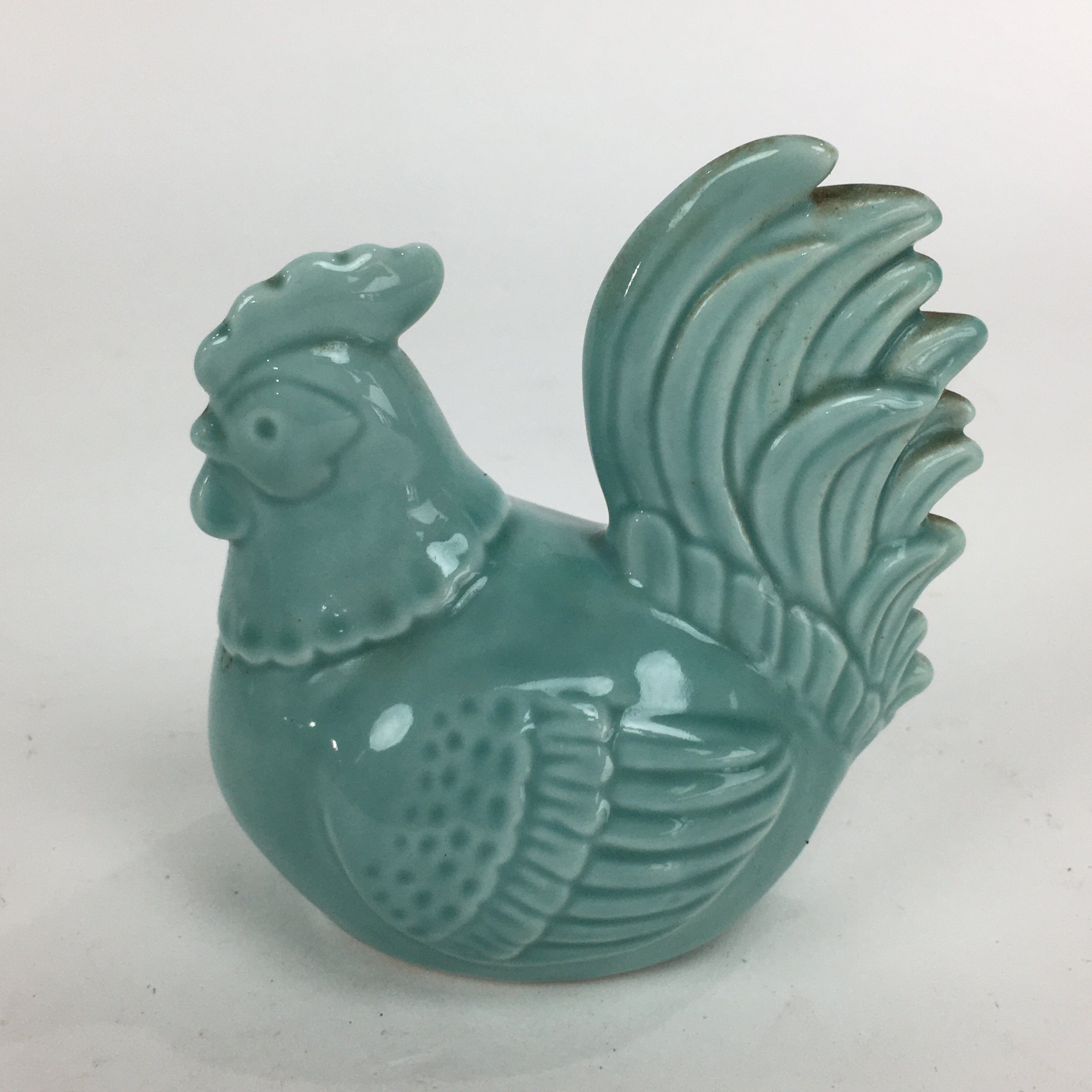 Japanese Porcelain Zodiac Chicken Statue Vtg Blue Lucky Charm Figurine BD703