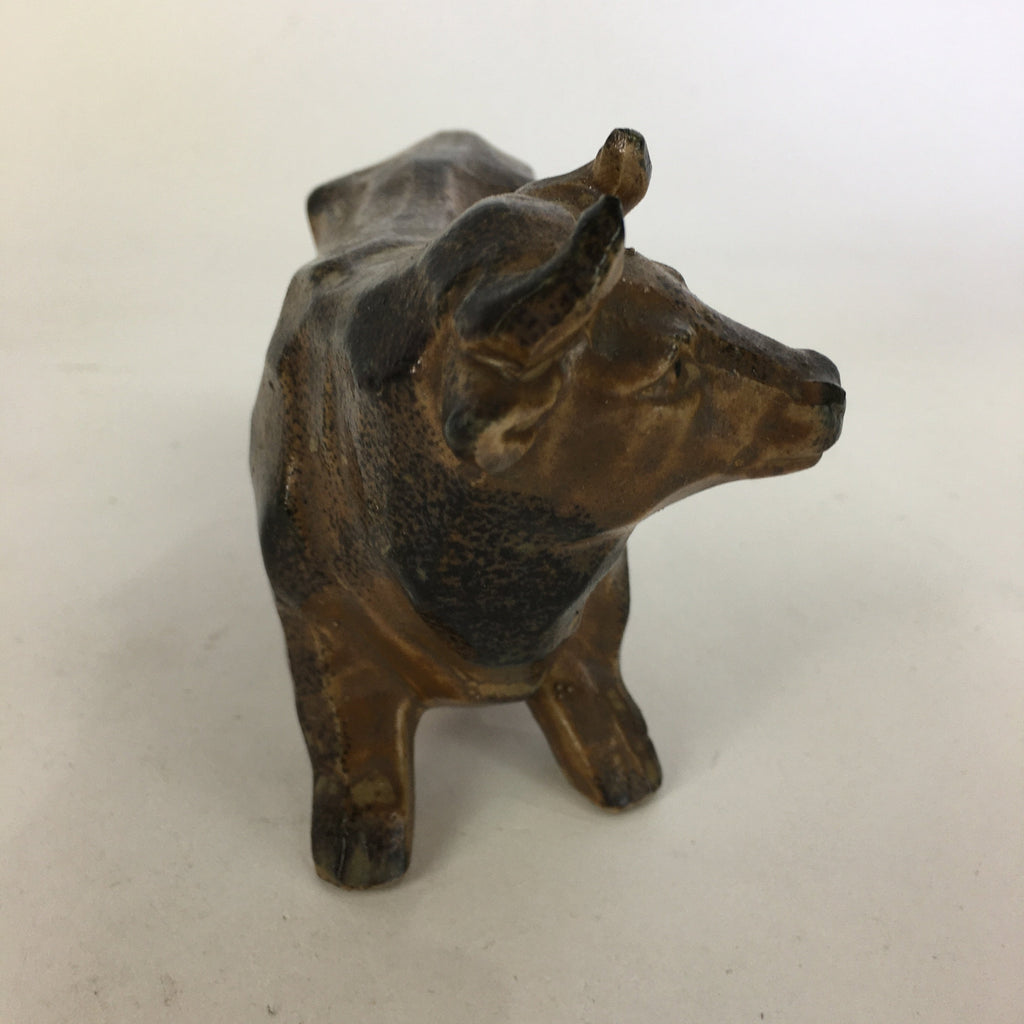 Japanese Porcelain Zodiac Cow Doll Vtg Brown Lucky Charm Statue Figurine BD675