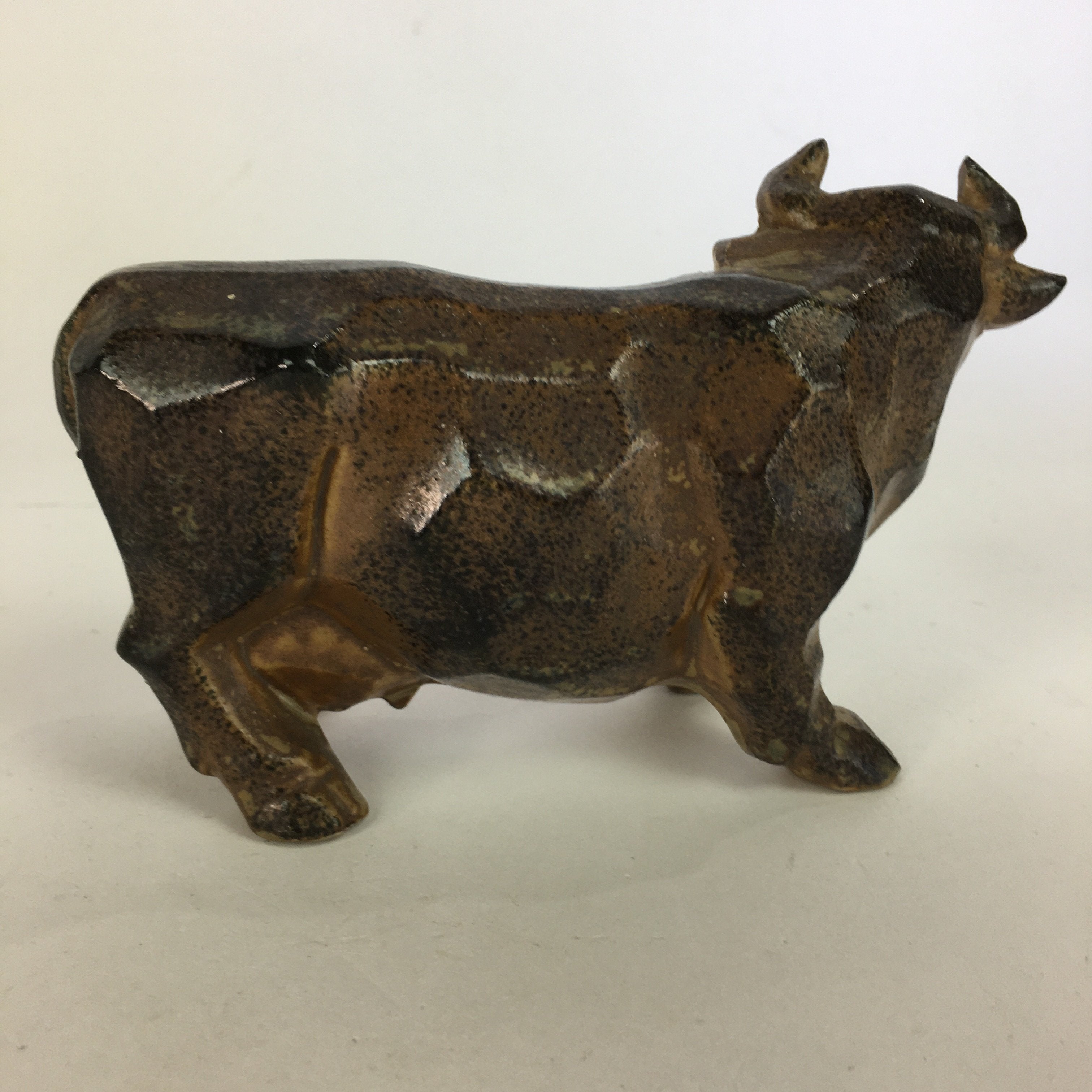 Japanese Porcelain Zodiac Cow Doll Vtg Brown Lucky Charm Statue Figurine BD675