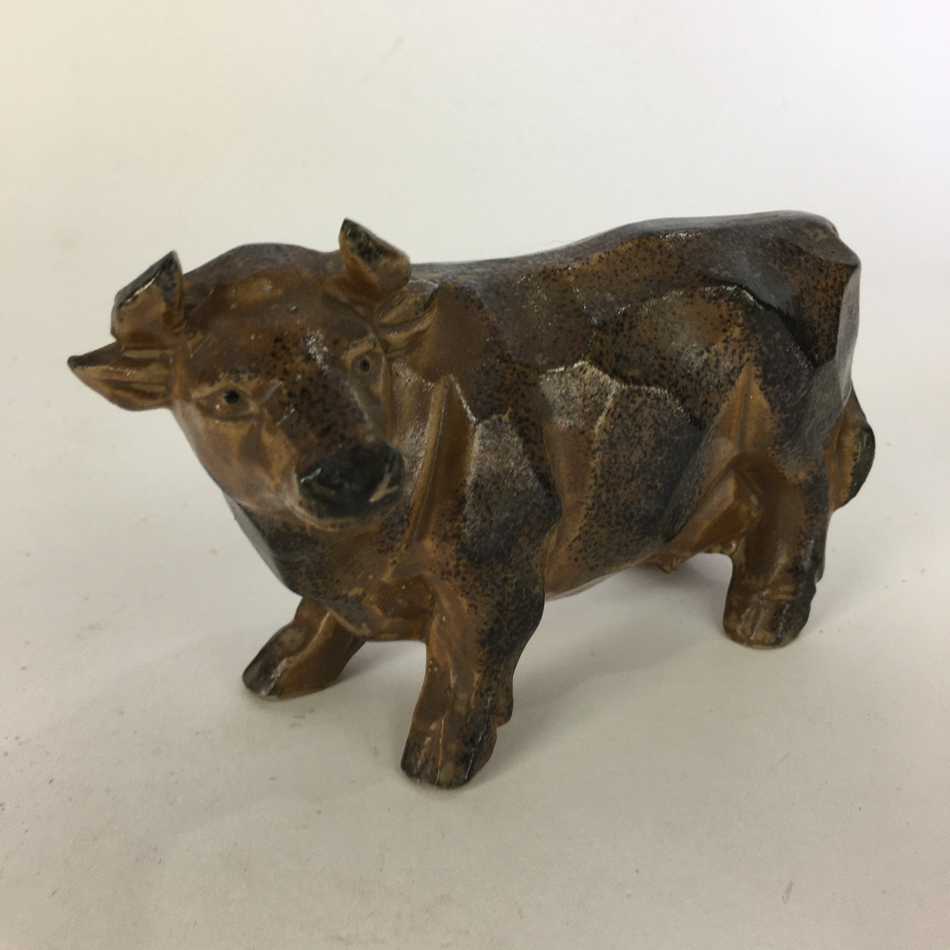 Japanese Porcelain Zodiac Cow Doll Vtg Brown Lucky Charm Statue Figurine BD675
