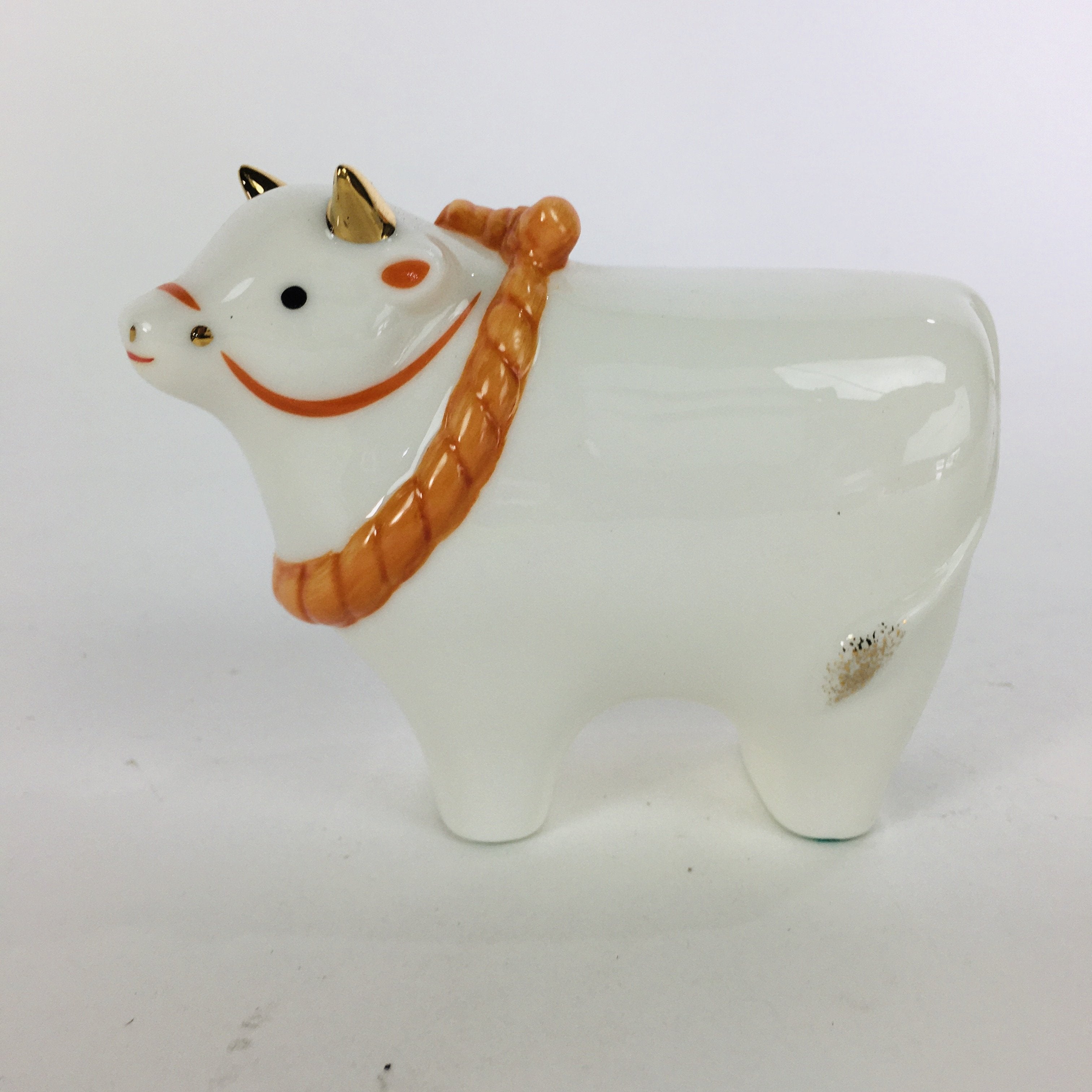 Japanese Porcelain Zodiac Cow Doll Vtg White Lucky Charm Statue Figurine BD665