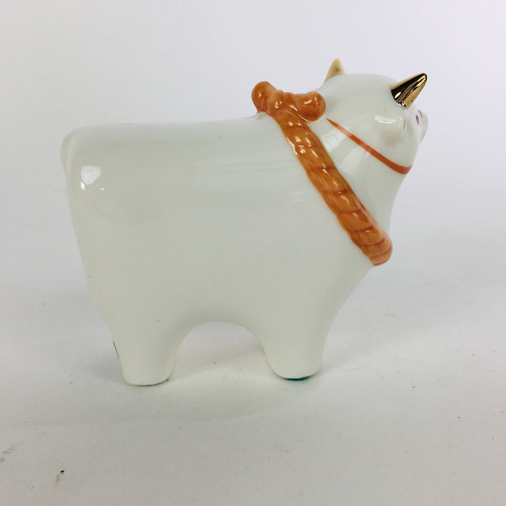 Japanese Porcelain Zodiac Cow Doll Vtg White Lucky Charm Statue Figurine BD665