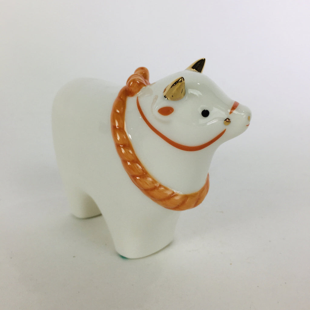 Japanese Porcelain Zodiac Cow Doll Vtg White Lucky Charm Statue Figurine BD665