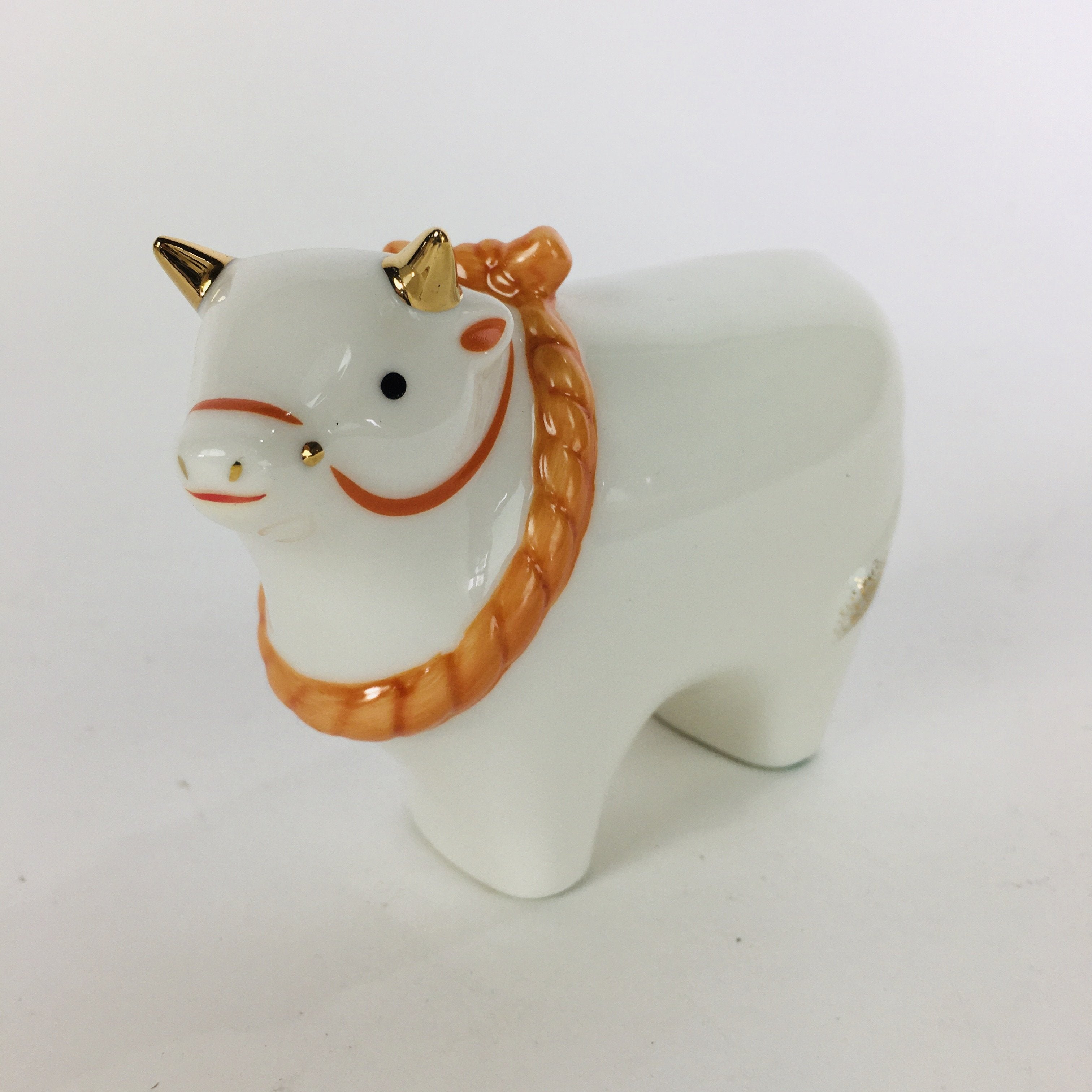 Japanese Porcelain Zodiac Cow Doll Vtg White Lucky Charm Statue Figurine BD665
