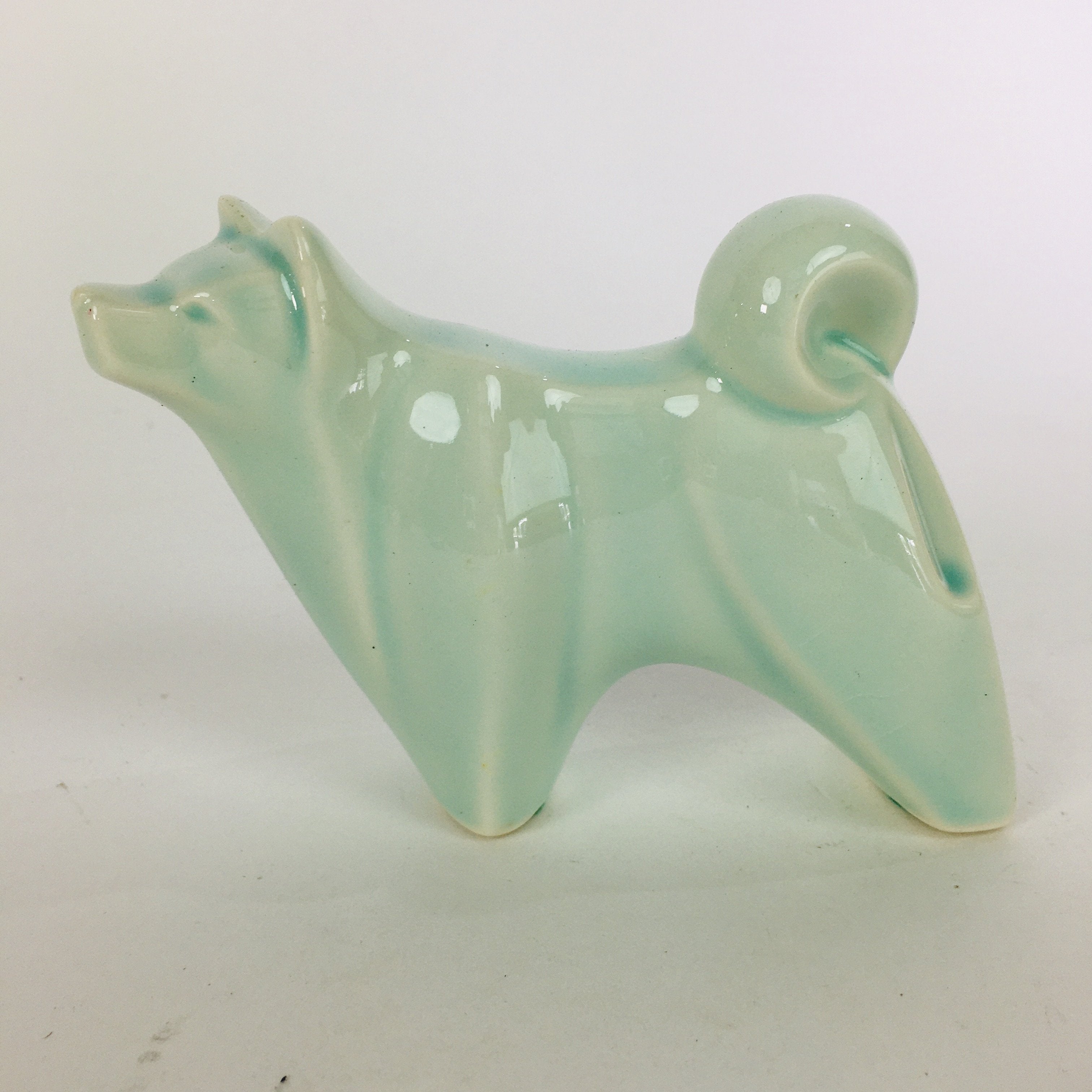 Japanese Porcelain Zodiac Dog Statue Vtg Green Lucky Charm Inu Figurine BD664