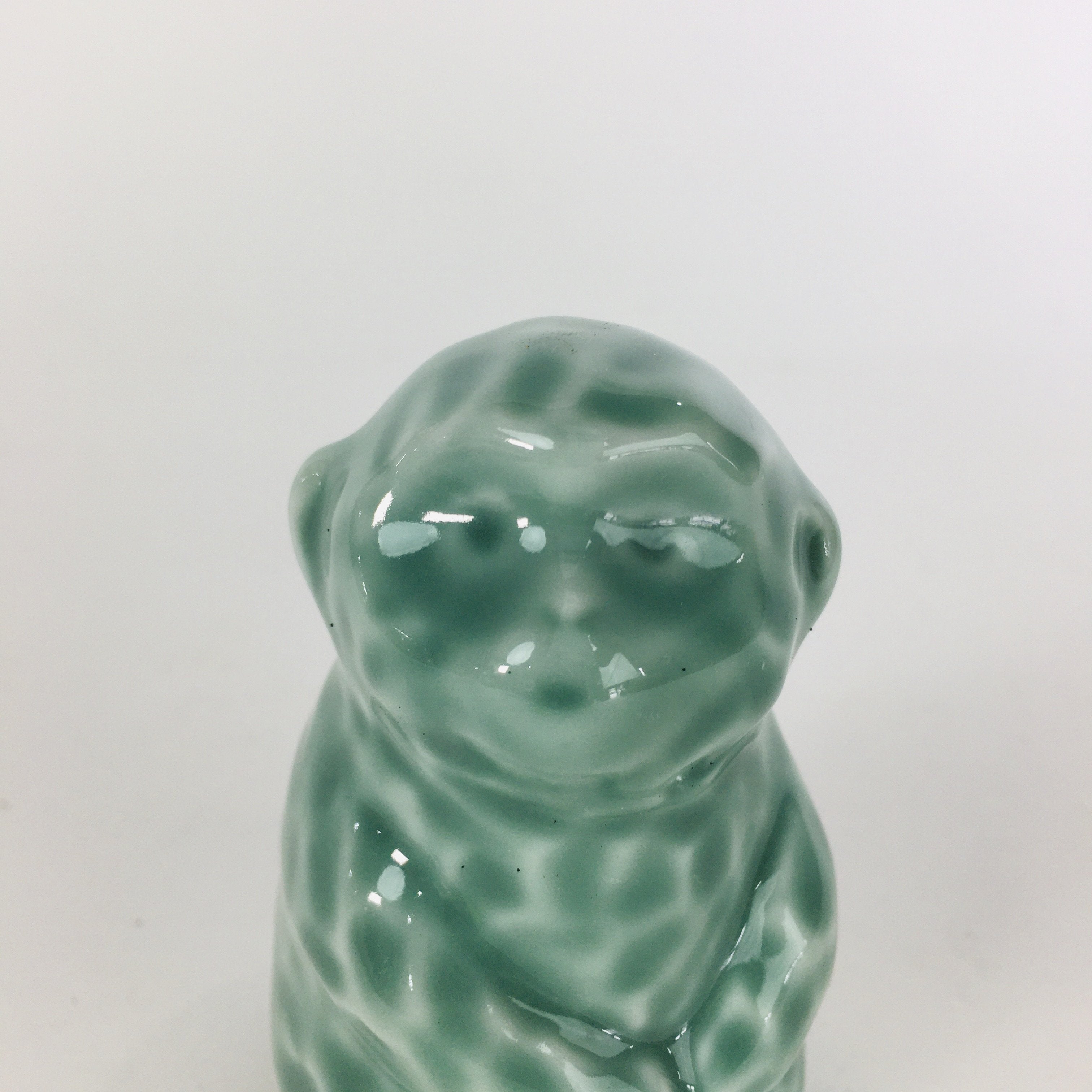 Japanese Porcelain Zodiac Monkey Statue Vtg Blue Lucky Charm Figurine BD668
