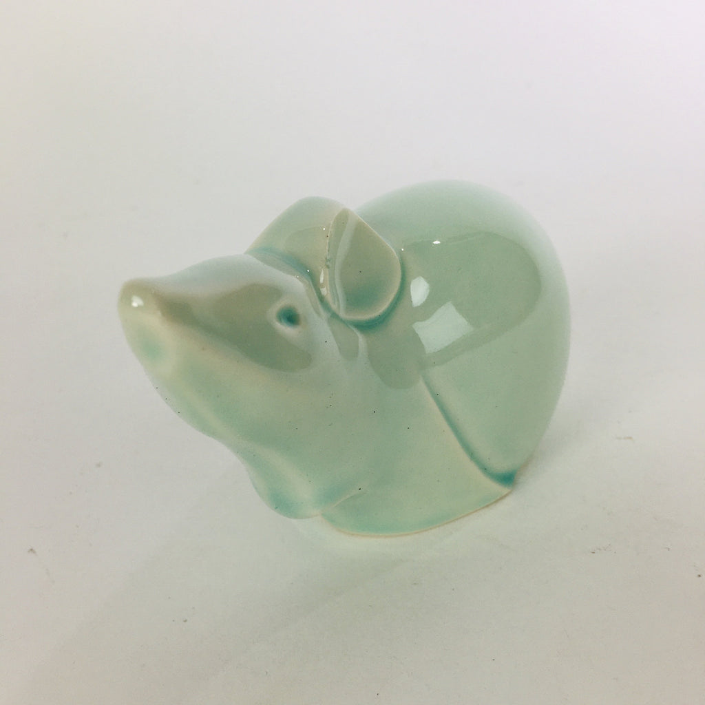 Japanese Porcelain Zodiac Mouse Figurine Vtg Green Lucky Charm Nezumi BD663