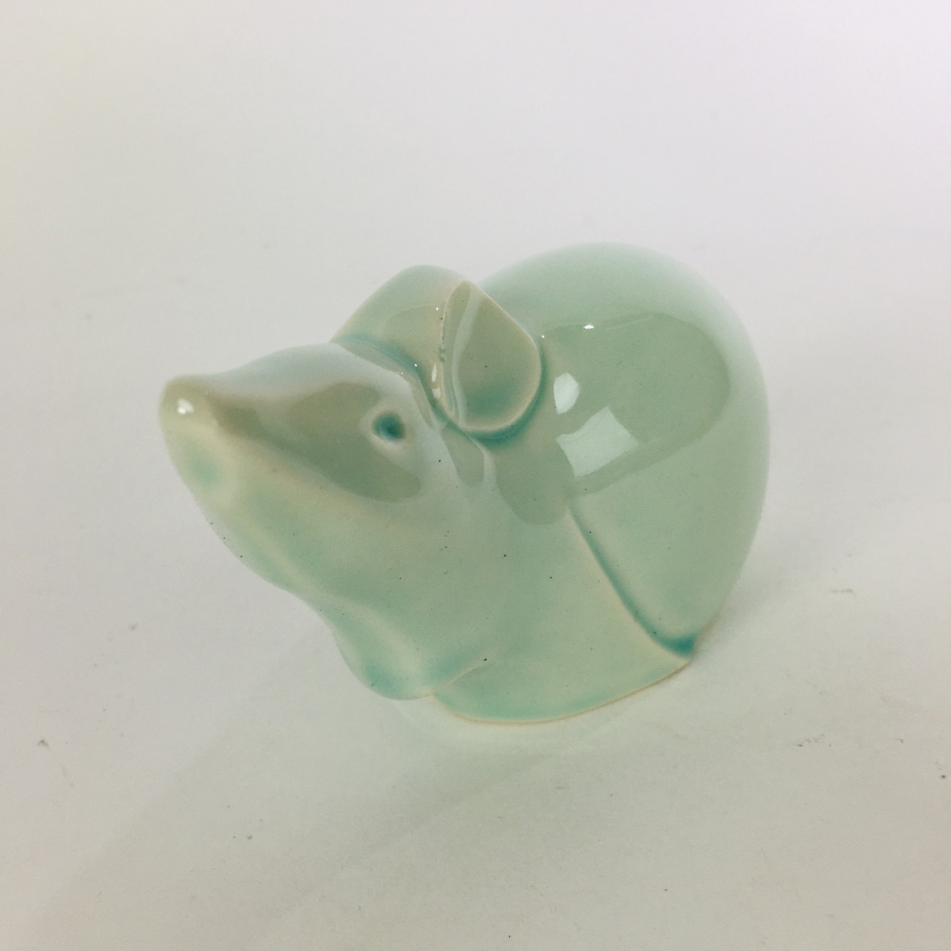Japanese Porcelain Zodiac Mouse Figurine Vtg Green Lucky Charm Nezumi BD663
