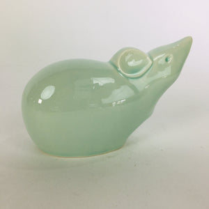 Japanese Porcelain Zodiac Mouse Figurine Vtg Green Lucky Charm Nezumi BD663