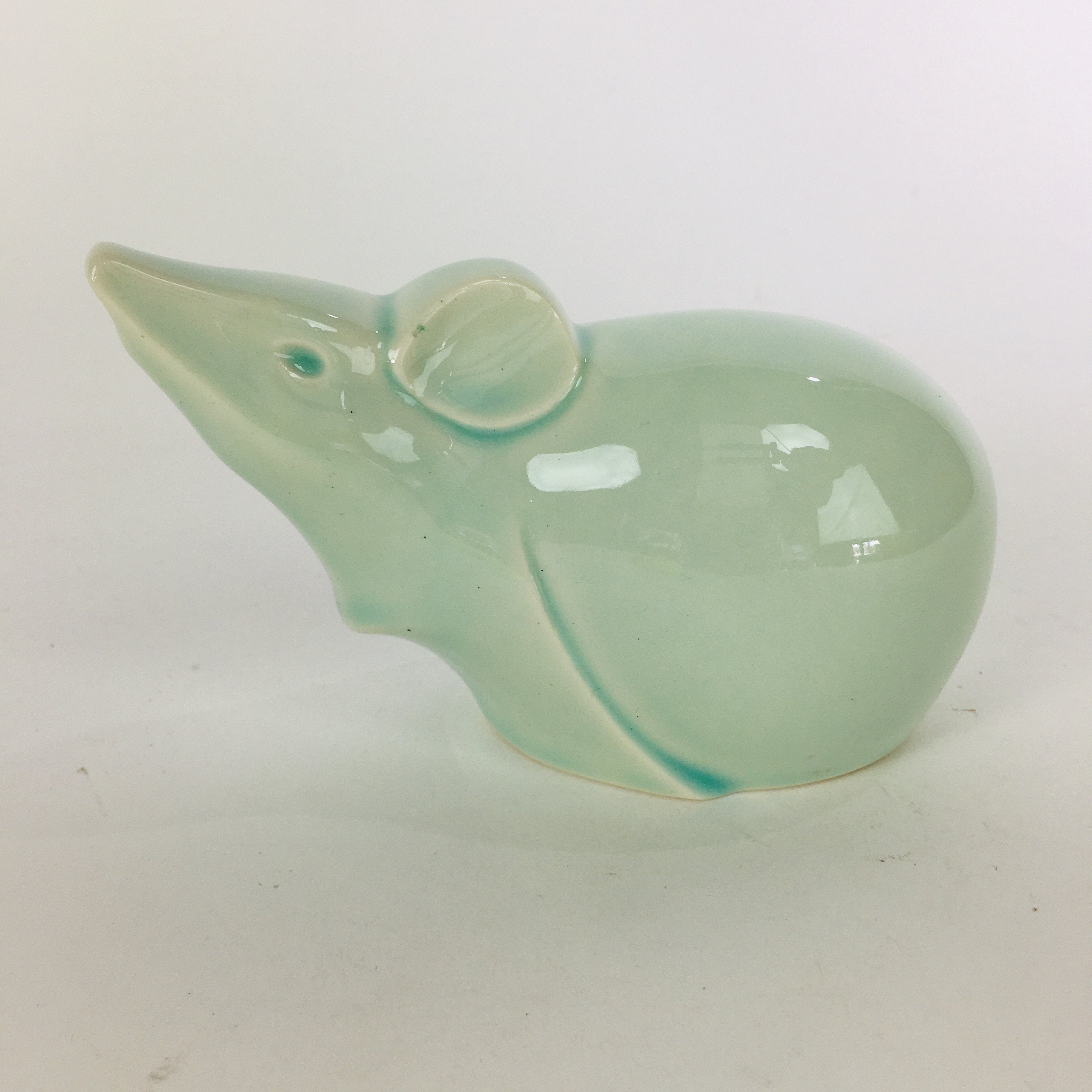 Japanese Porcelain Zodiac Mouse Figurine Vtg Green Lucky Charm Nezumi BD663