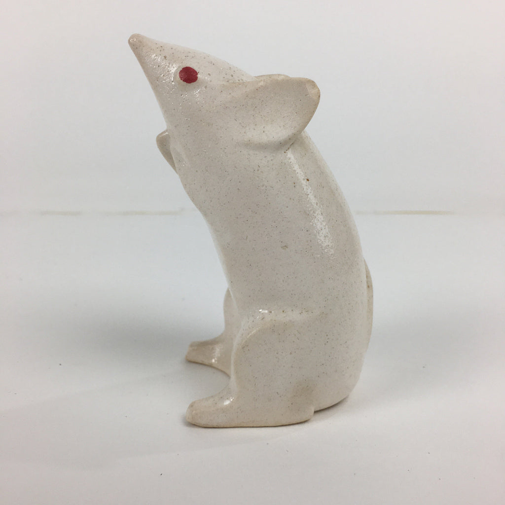 Japanese Porcelain Zodiac Rat Figurine Vtg White Lucky Charm Nezumi BD739