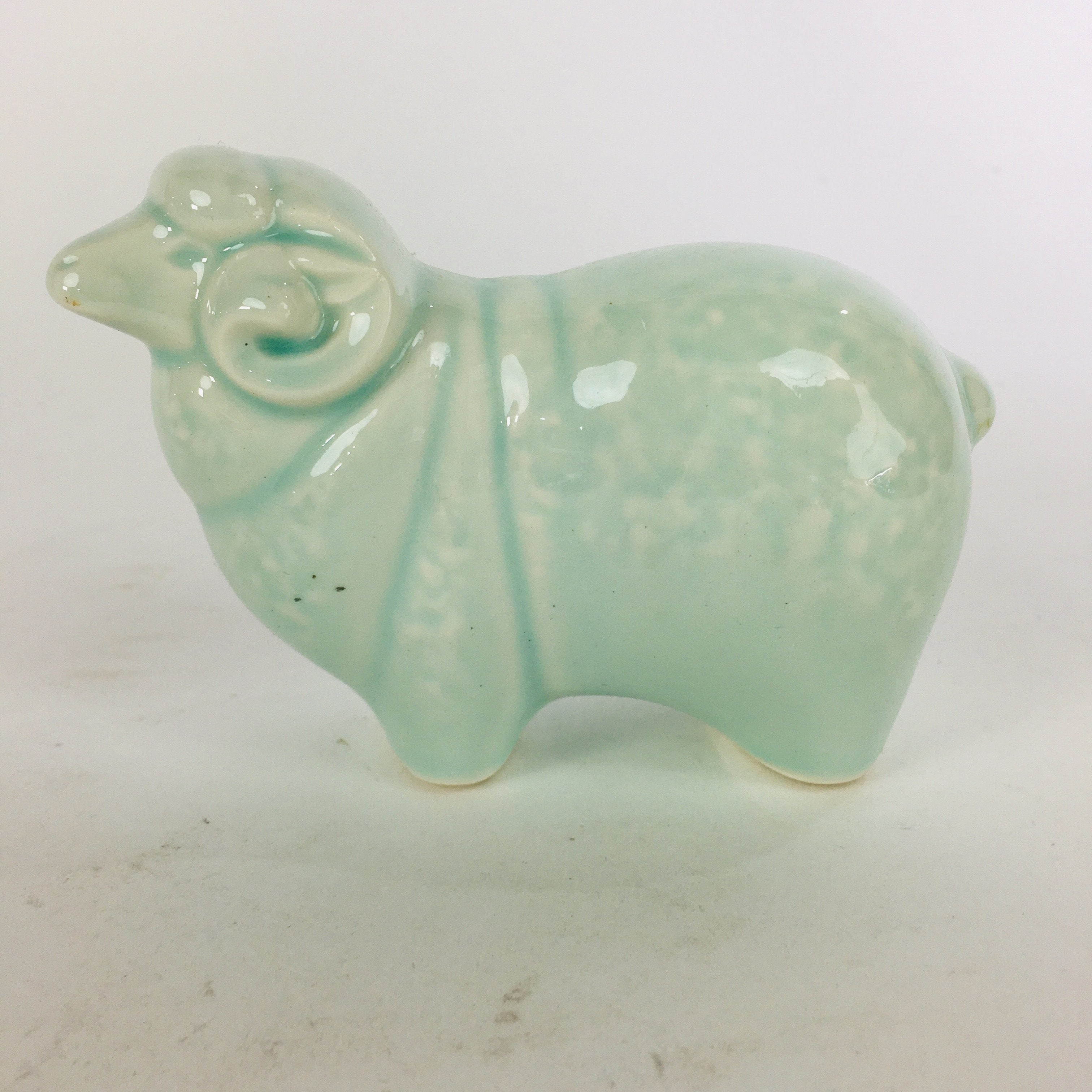 Japanese Porcelain Zodiac Sheep Figurine Vtg Green Lucky Charm Hitsuji BD659