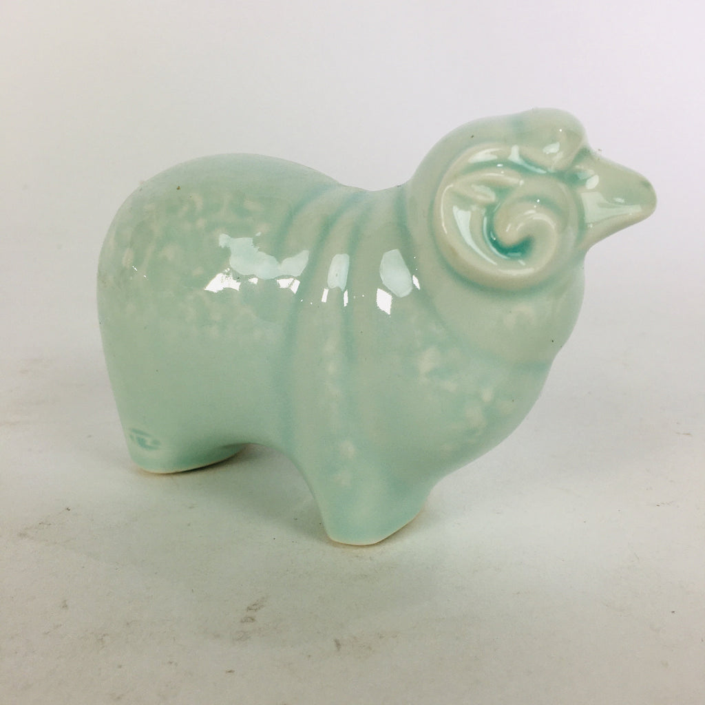 Japanese Porcelain Zodiac Sheep Figurine Vtg Green Lucky Charm Hitsuji BD659