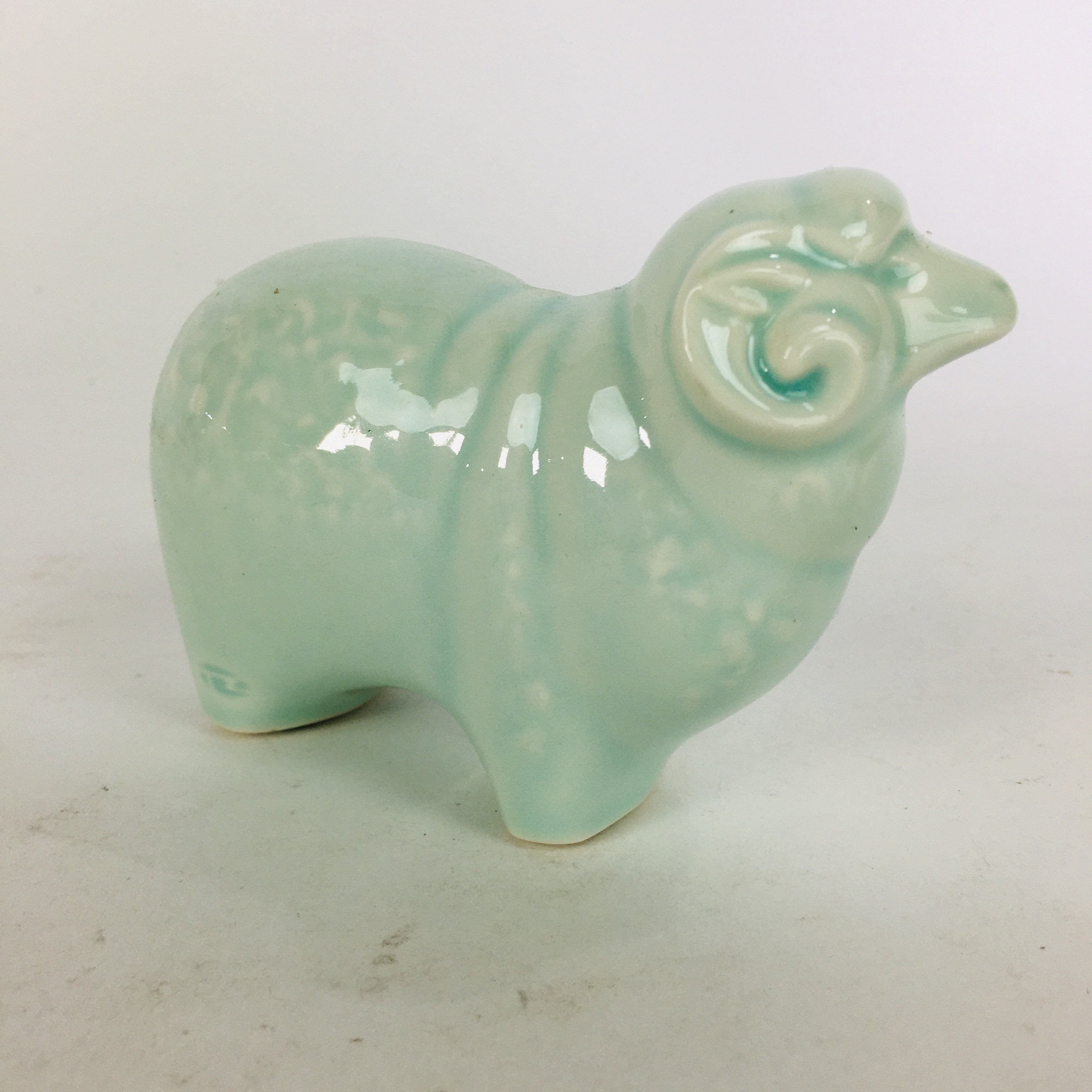 Japanese Porcelain Zodiac Sheep Figurine Vtg Green Lucky Charm Hitsuji BD659