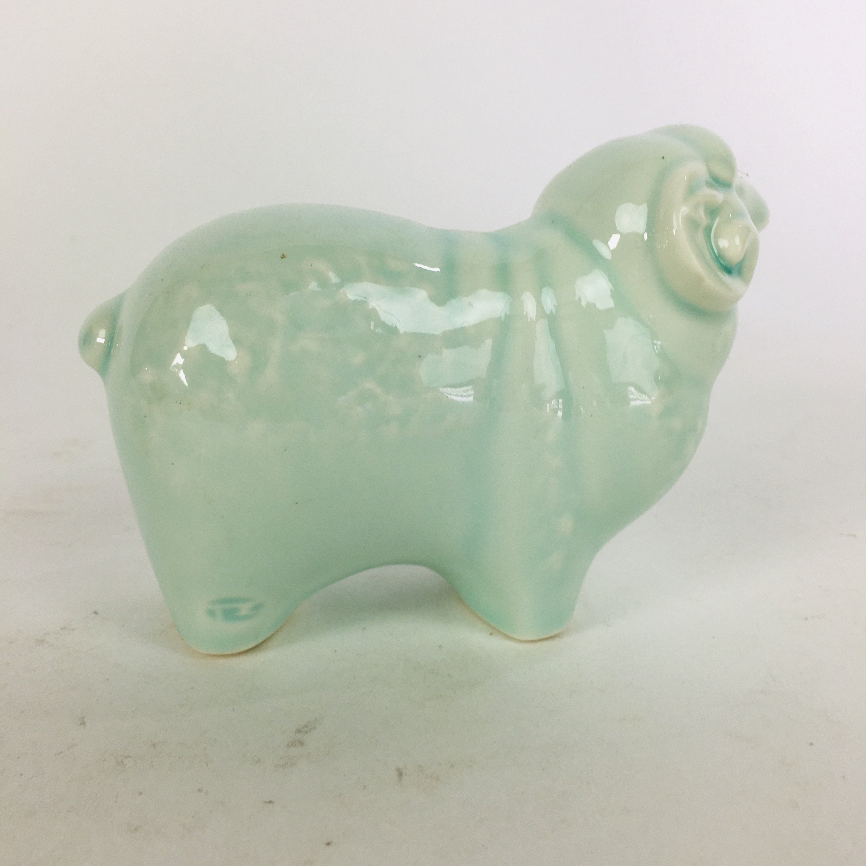 Japanese Porcelain Zodiac Sheep Figurine Vtg Green Lucky Charm Hitsuji BD659