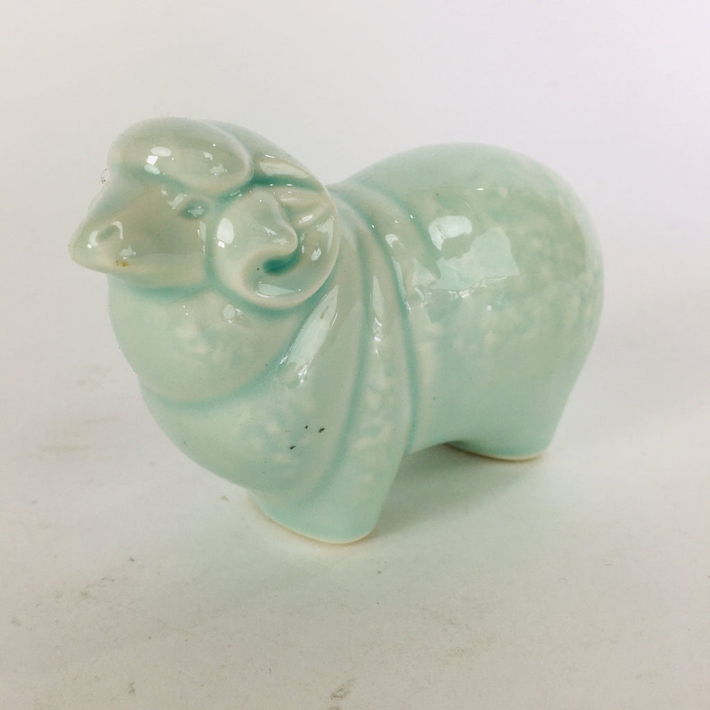 Japanese Porcelain Zodiac Sheep Figurine Vtg Green Lucky Charm Hitsuji BD659