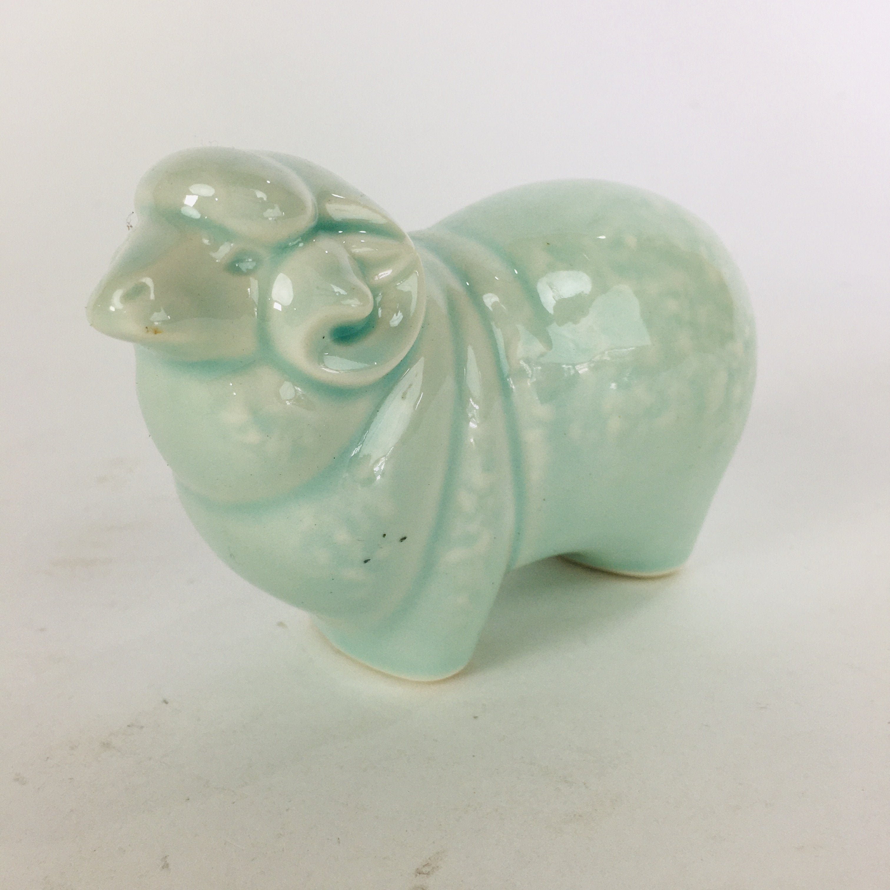 Japanese Porcelain Zodiac Sheep Figurine Vtg Green Lucky Charm Hitsuji BD659