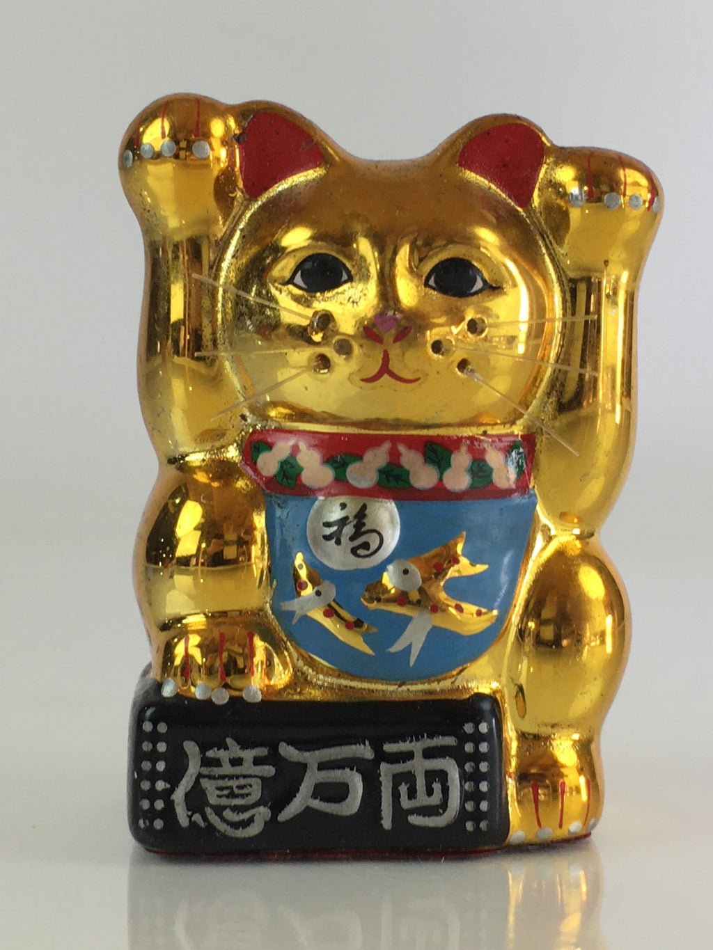 Japanese Porcelain doll Golden Cat Vtg Manekineko Figurine Okimono Good Luck BD823
