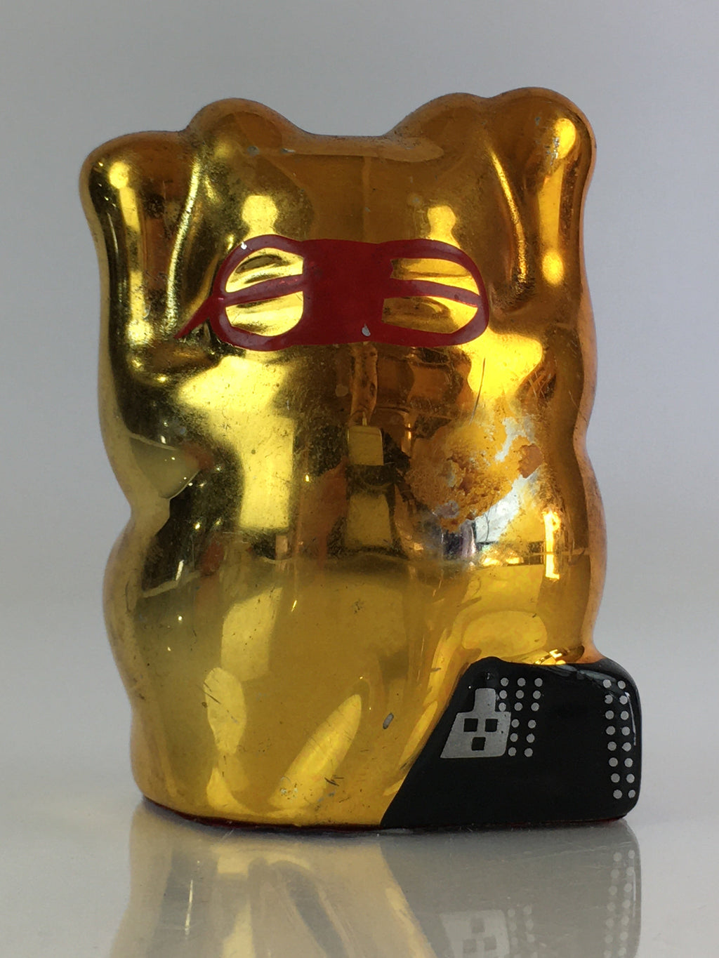 Japanese Porcelain doll Golden Cat Vtg Manekineko Figurine Okimono Good Luck BD823