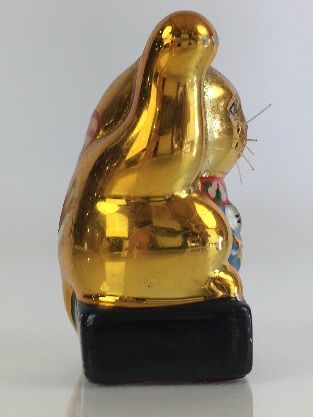 Japanese Porcelain doll Golden Cat Vtg Manekineko Figurine Okimono Good Luck BD823
