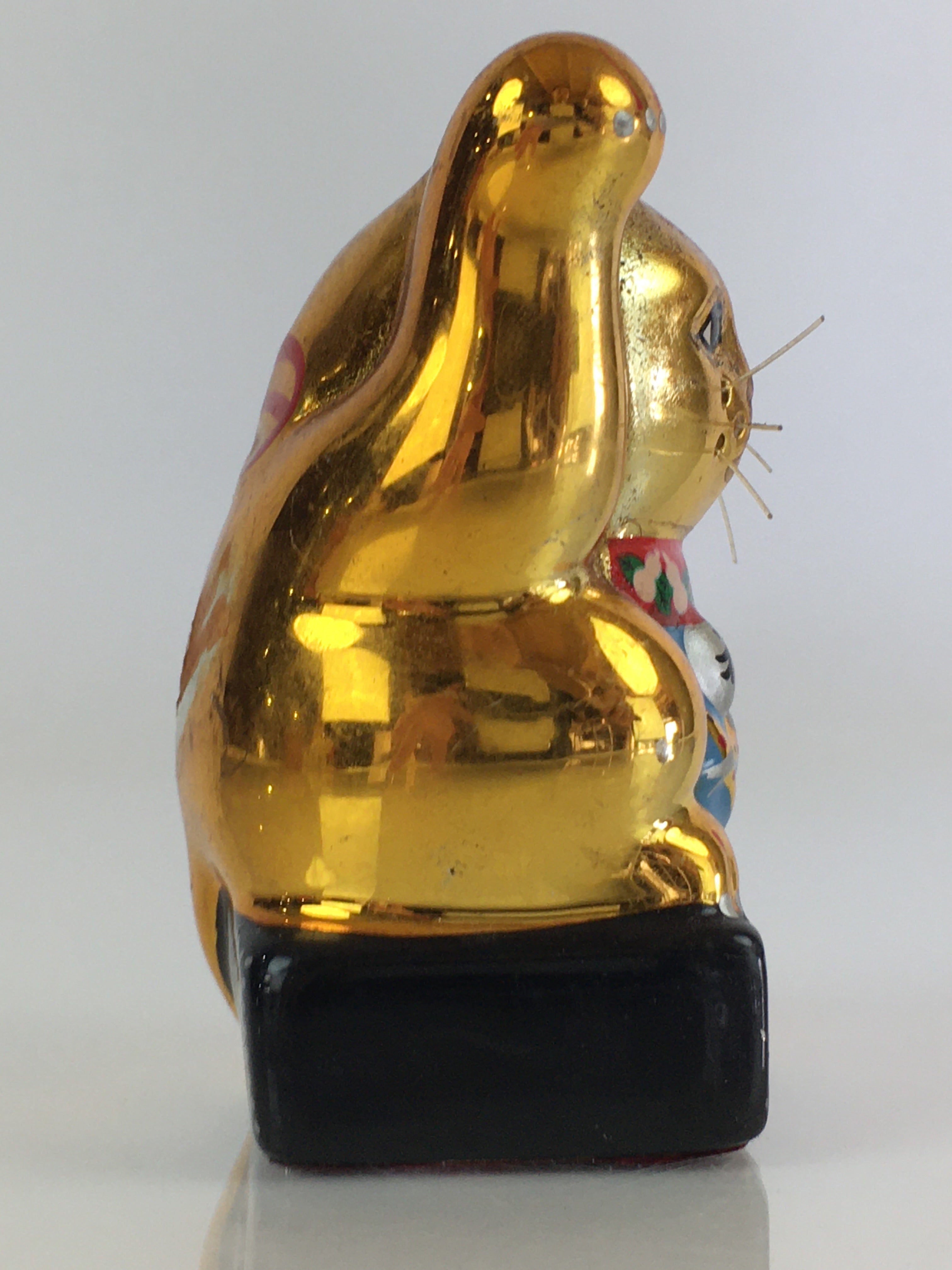 Japanese Porcelain doll Golden Cat Vtg Manekineko Figurine Okimono Good Luck BD823
