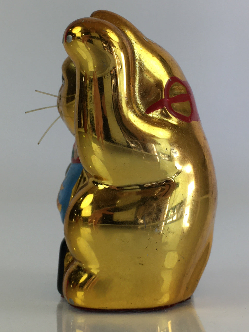 Japanese Porcelain doll Golden Cat Vtg Manekineko Figurine Okimono Good Luck BD823