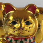 Japanese Porcelain doll Golden Cat Vtg Manekineko Figurine Okimono Good Luck BD823